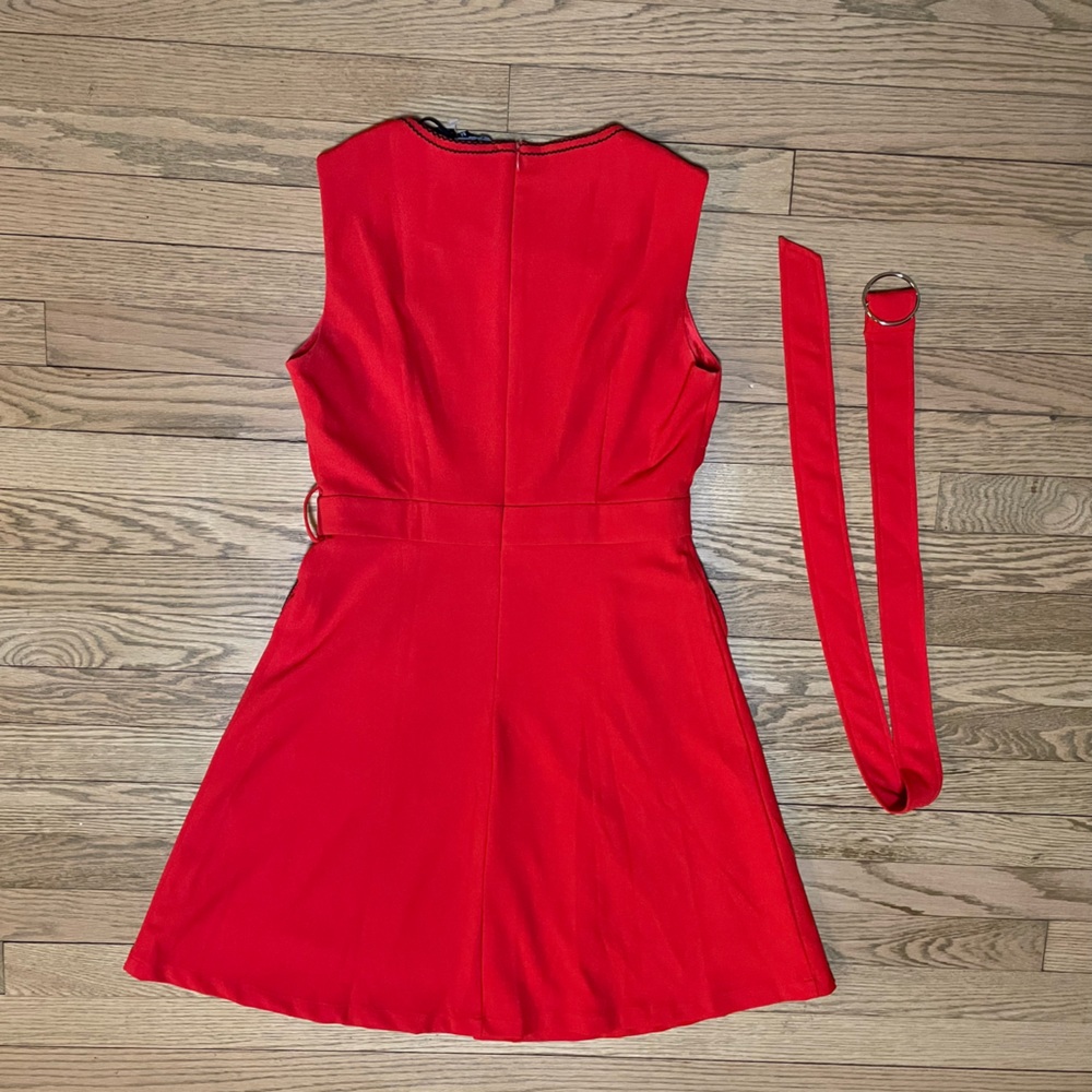 NWT - NUSH by ANUSHKA SHARMA Red A-line Sleeveless Flared Mini Dress with Belt - Picture 10 of 15